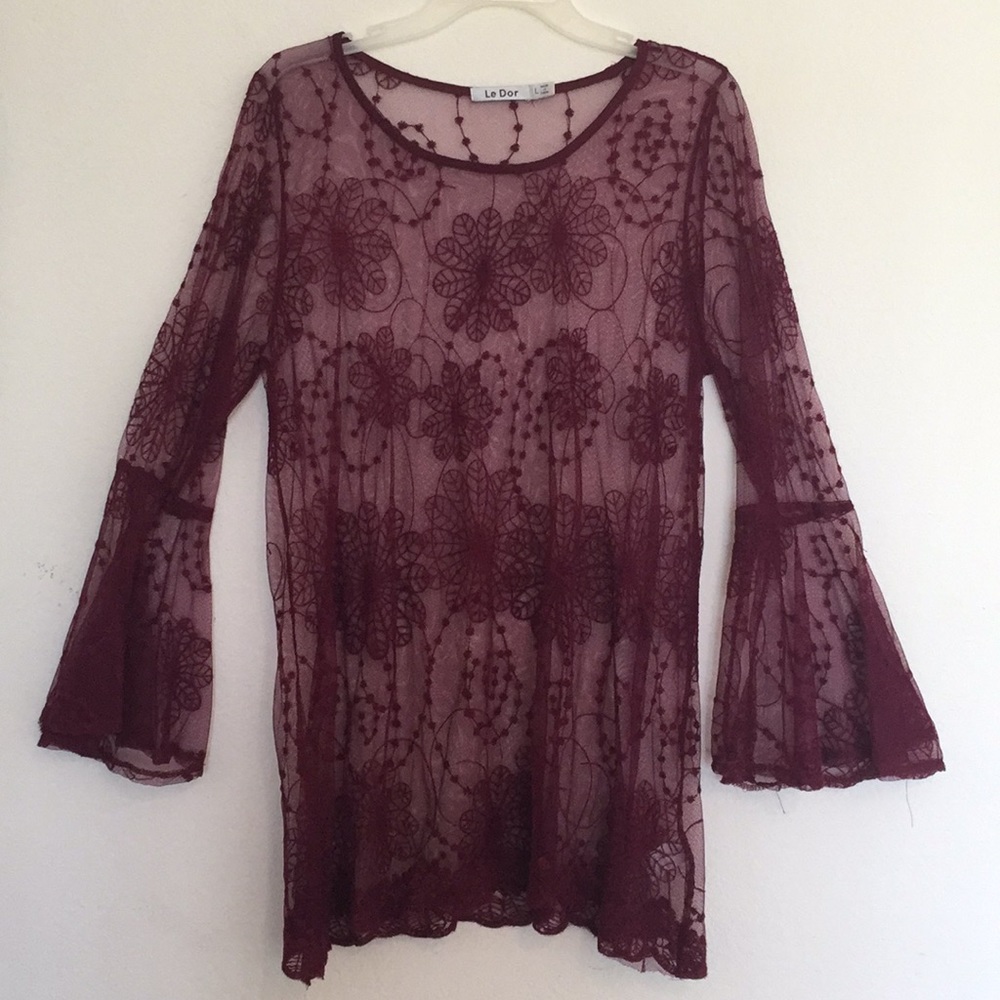 Burgundy lace over dress mesh goth